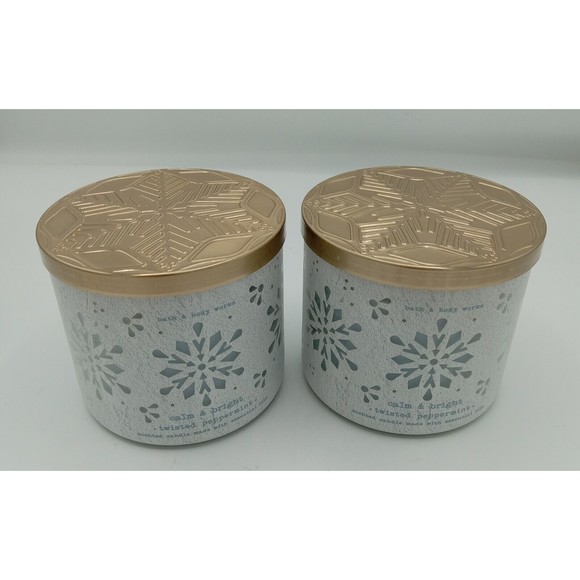 Lot Of 2 Bath & Body Works Calm & Bright Twisted Peppermint 3 Wick Candles - Picture 1 of 4